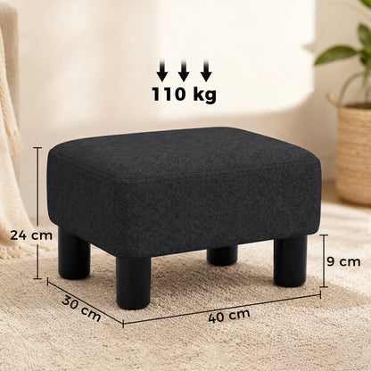 HOMCOM Linen Fabric Footstool Ottoman Cube with 4 Plastic Legs, Black