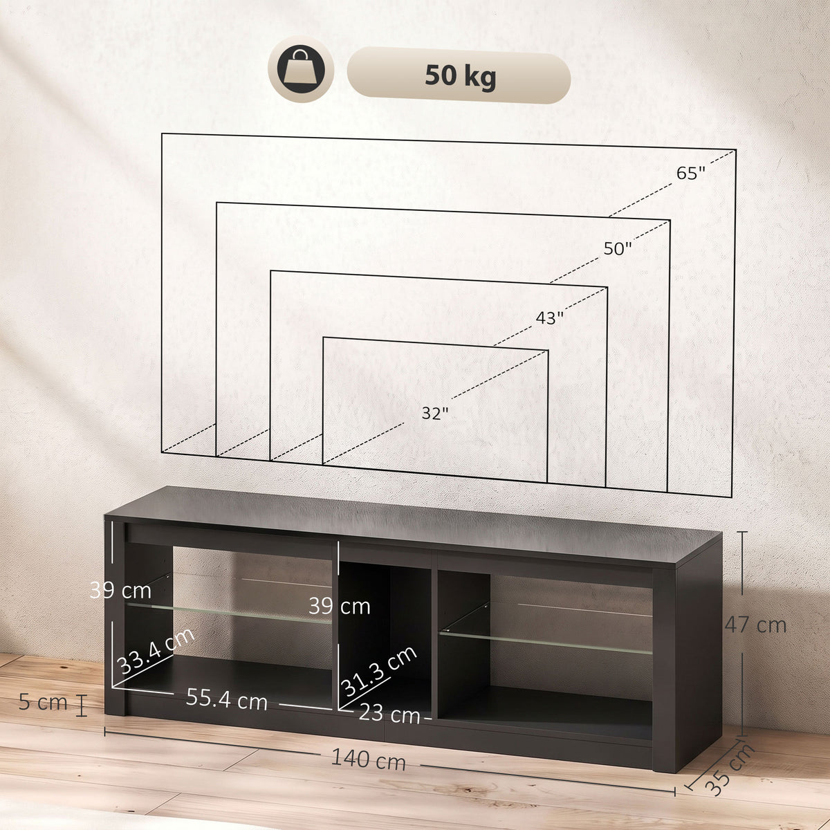 HOMCOM TV Stand Cabinet in Black