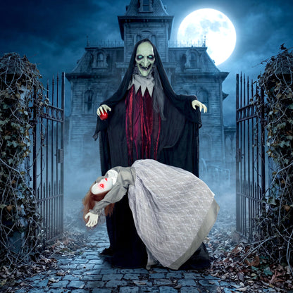 HOMCOM Halloween Animated Standing Witch with Floating Ghost Decoration with Rising and Falling Motion