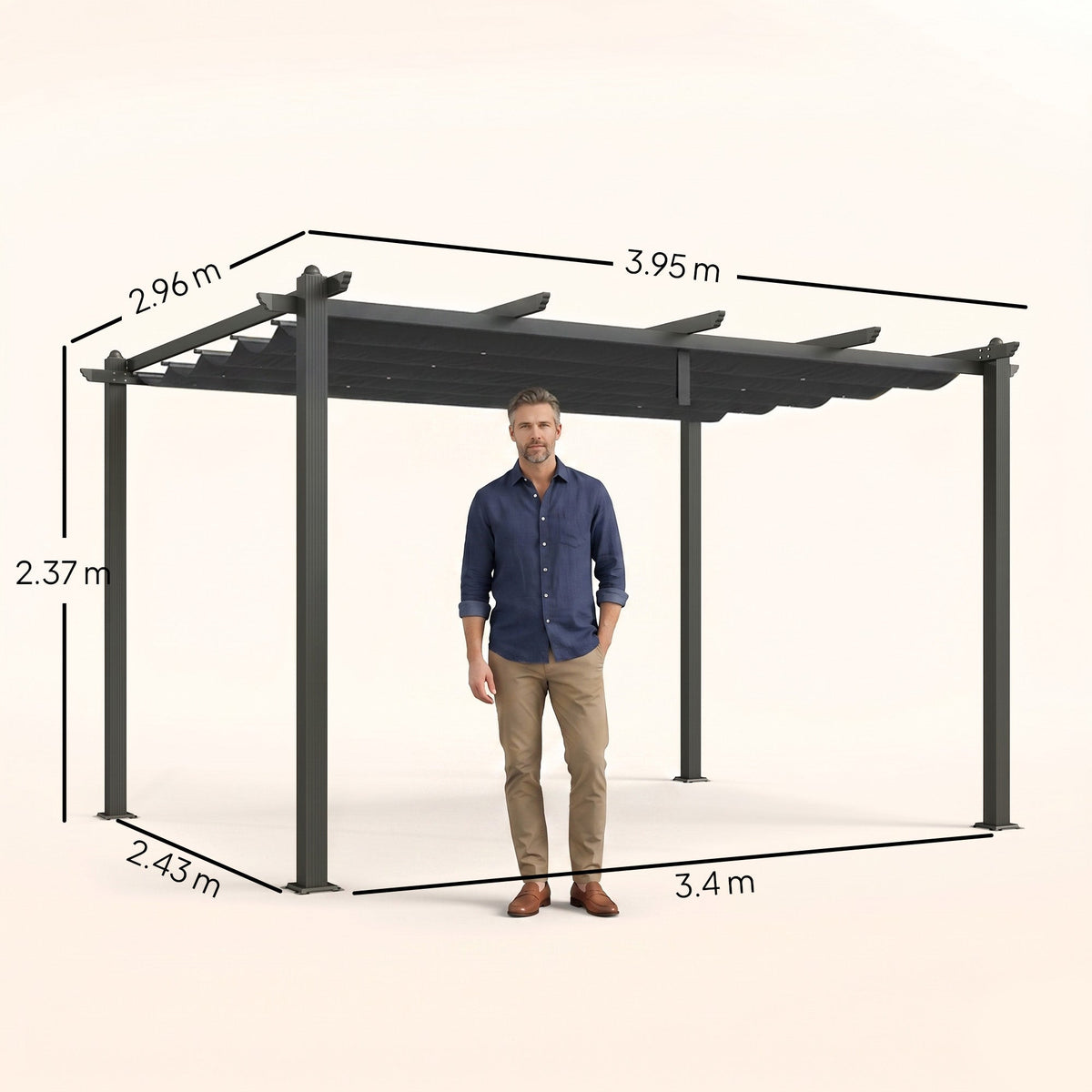 Outsunny 3 x 4m Aluminium Pergola, with Retractable Roof - Dark Grey