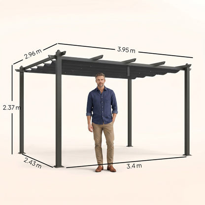 Outsunny 3 x 4m Aluminium Pergola, with Retractable Roof - Dark Grey