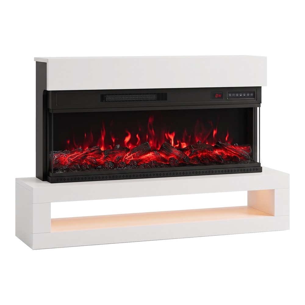 HOMCOM 3-Sided Electric Fireplace, Freestanding/Wall Mounted Electric Fire Heater with Adjustable Flame, Mood Light, ECO Mode