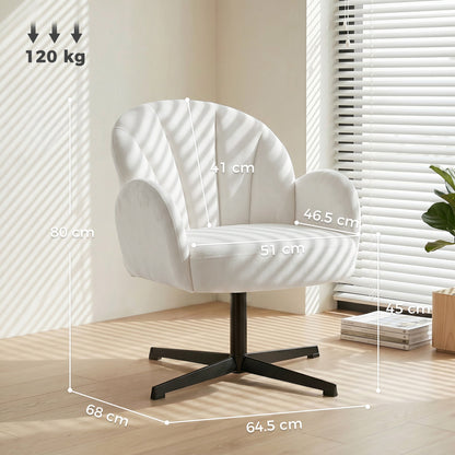 HOMCOM Swivel Accent Chair, Shell-Shaped Armchair with Spring Cushion, Metal Base, Cream White