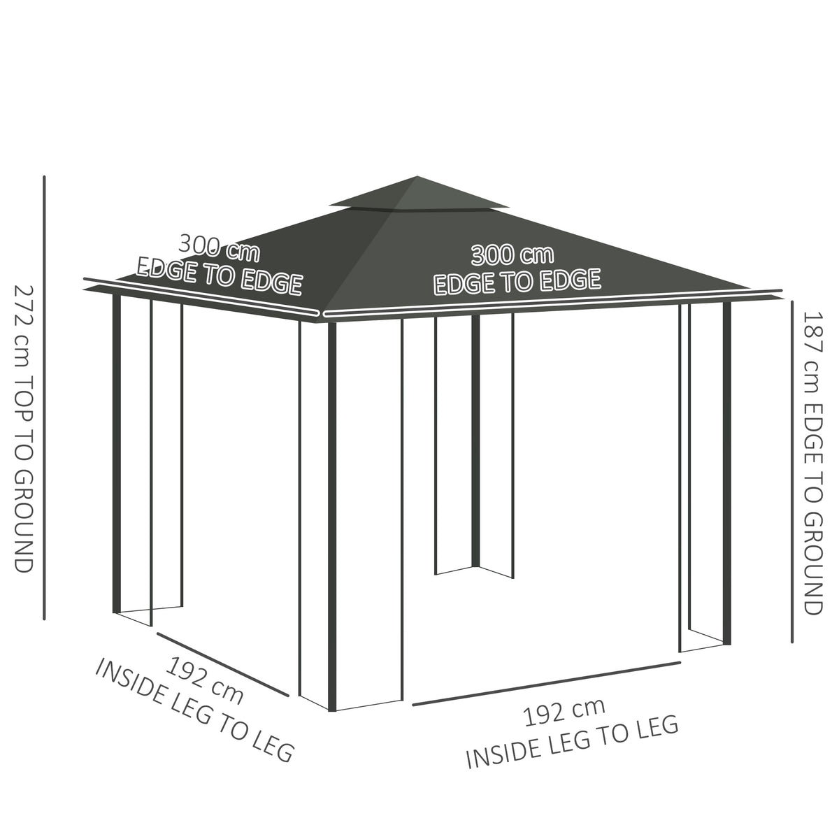 Outsunny Steel Frame Double Roof Garden Gazebo in Light Grey