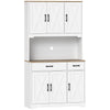 HOMCOM 175 cm Tall Kitchen Pantry Cabinet with Microwave Stand, Freestanding Pantry Cupboard, White