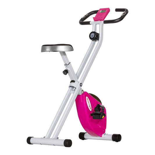 SPORTNOW Folding and Quiet Exercise Bike in Pink and White