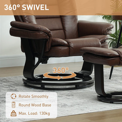 HOMCOM Faux Leather 135 degrees Reclining Chair and Footstool - Brown