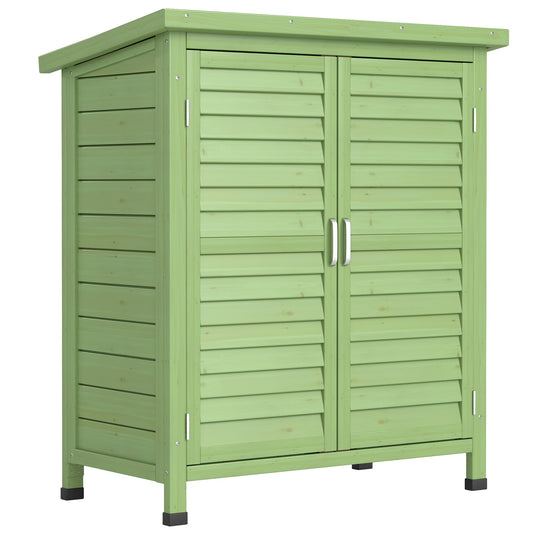 Outsunny Garden Shed سقيفة حديقة خشبية لتخزين الأدوات ببابين من خشب التنوب الصلب، خزانة تنظيم أدوات الجراج، 87 طول × 46.5 عرض × 96.5 ارتفاع سم، أخضر