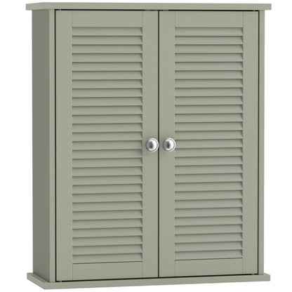 HOMCOM Bathroom Cabinet, Bathroom Wall Cabinet with Louvered Doors and Adjustable Shelf Storage for Kitchen, Light Green