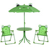 Outsunny Kids Folding Picnic Table Chair Set w/ Parasol, Green
