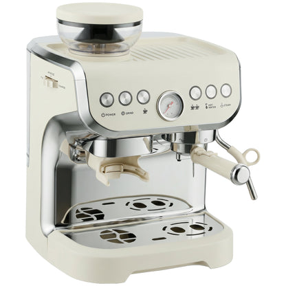 HOMCOM Bean to Cup Coffee Machine, Espresso Machine with Integrated Bean Grinder & Steam Wand, Cream White