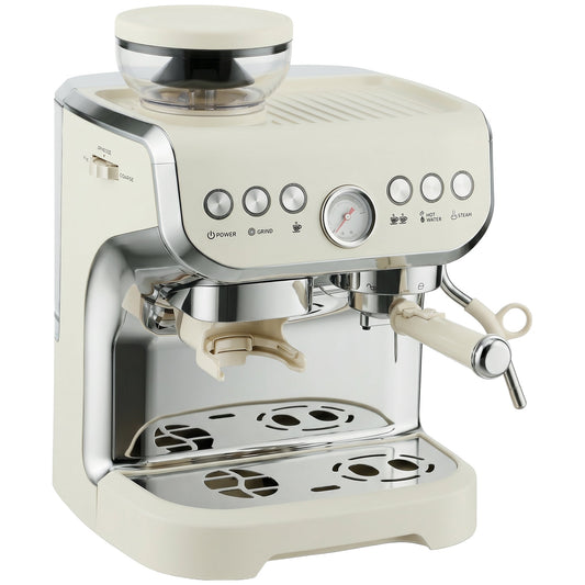 HOMCOM Bean to Cup Coffee Machine, Espresso Machine with Integrated Bean Grinder & Steam Wand, Cream White