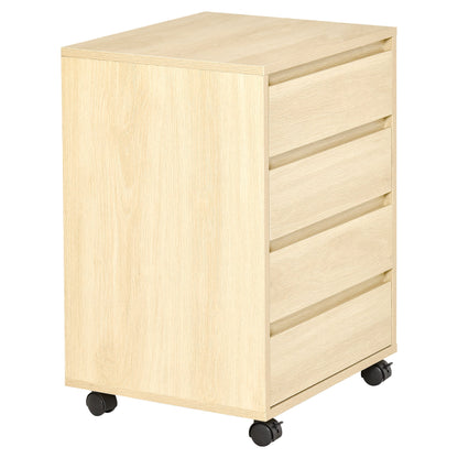HOMCOM Four-Drawer Office Filing Cabinet, with Wheels - Natural