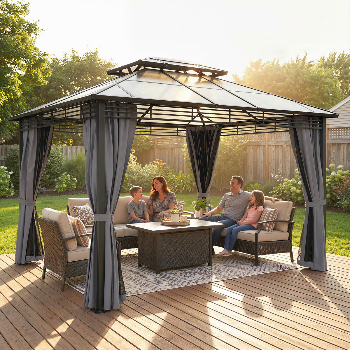 Outsunny Outdoor Hardtop Gazebo Canopy with 2-Tier Roof in Dark Grey