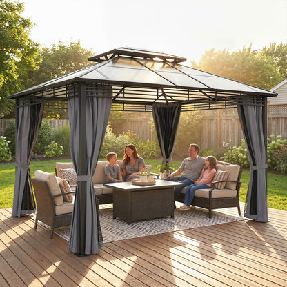Outsunny Outdoor Hardtop Gazebo Canopy with 2-Tier Roof in Dark Grey