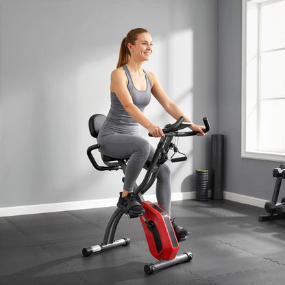 SPORTNOW 3-In-1 Folding Exercise Bike with Resistance Bands, Bluetooth App, 8-Level Magnetic Resistance, LCD Display, Red