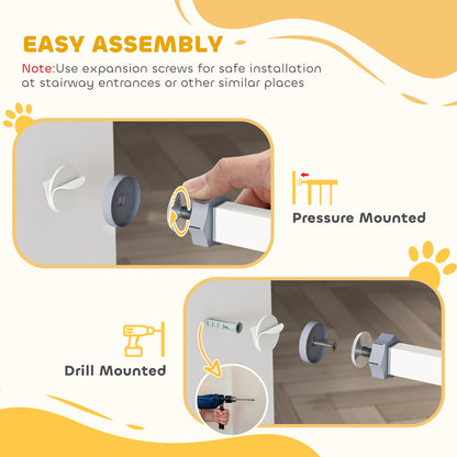 PawHut Pressure Fit Stair Gate Dog Gate w/ Auto Closing Door, Double Locking, Easy Installation, for 74-100cm Openings - White