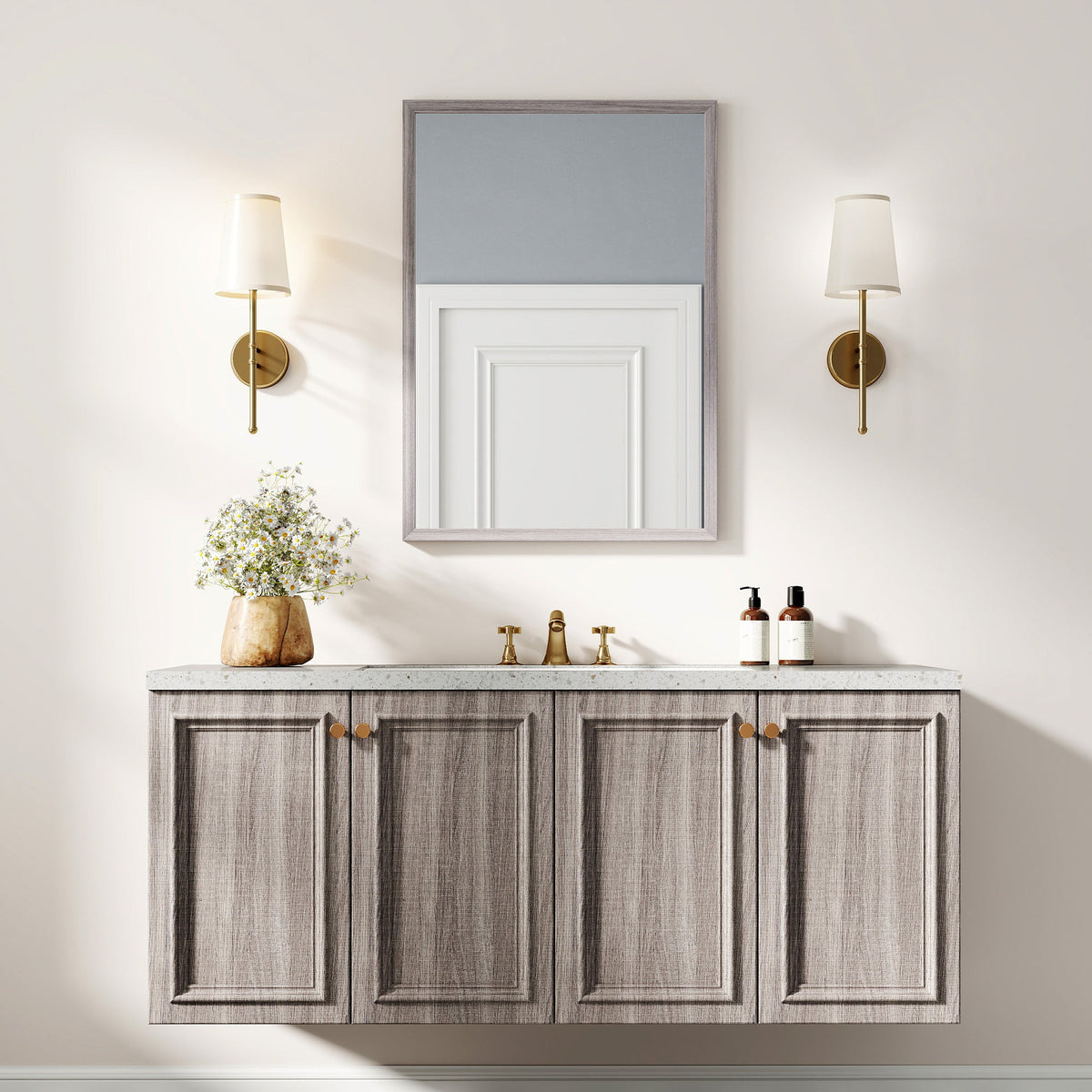 HOMCOM Wall Bathroom Mirror, 50 x 70 cm Wall-Mounted Mirror for Living Room, Bedroom, Hallway, Grey