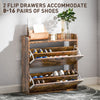 HOMCOM Two Flip Drawer Narrow Shoe Cabinet with Adjustable Shelves - Rustic Brown