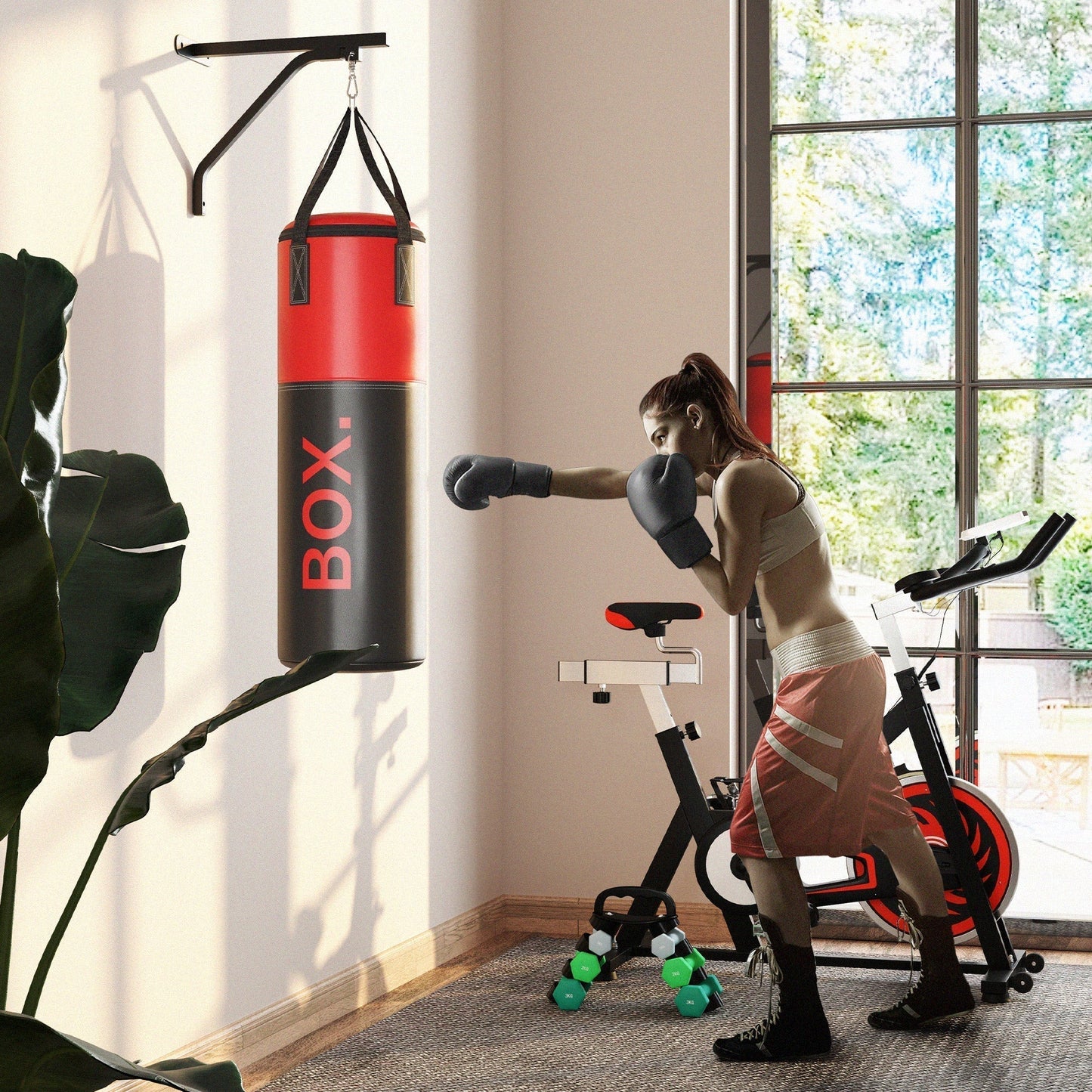 SPORTNOW Unfilled Punching Bag Set with Boxing Bag Bracket, Boxing Gloves, Hand Wraps and 360 Swivel Hook