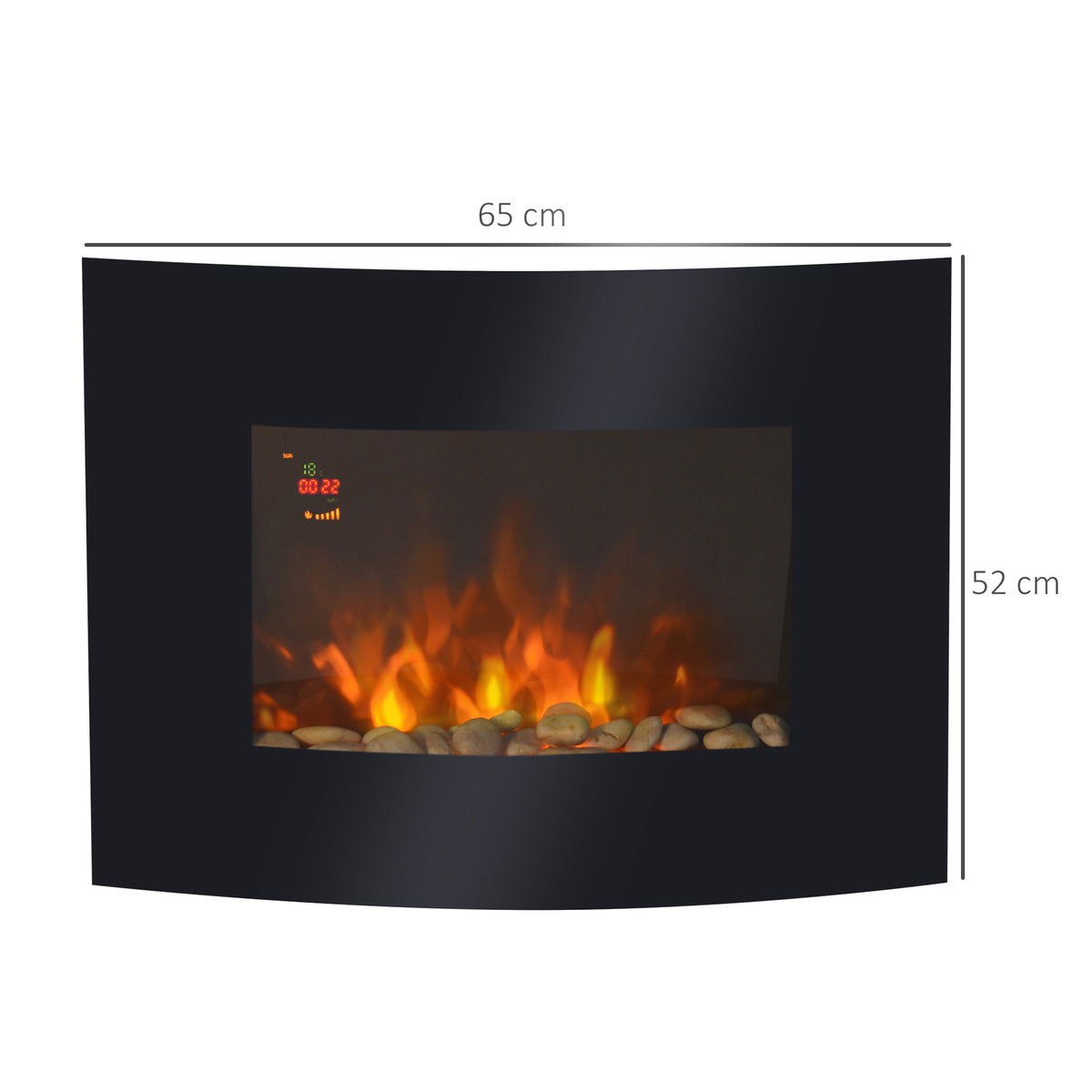 HOMCOM Led Wall Mounted Fireplace Curved Glass Electric Fire Place Fire Place 10 Colour Side Lights Slimline, 900/1800W