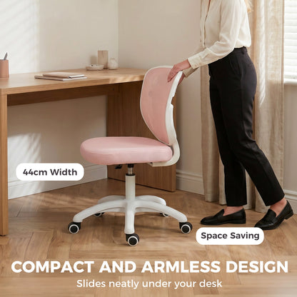 HOMCOM Office Chair, Armless Computer Desk Chair with Breathable Mesh, Adjustable Height, Swivel Wheels, Pink