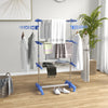 HOMCOM Three-Shelf Collapsing Clothes Horse, With Side Arms and Wheels - Blue
