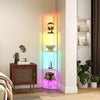 HOMCOM RGB LED Floor Lamp with Shelves, 4-Tier Dimmable Standing Lamp with Remote Control, Oak
