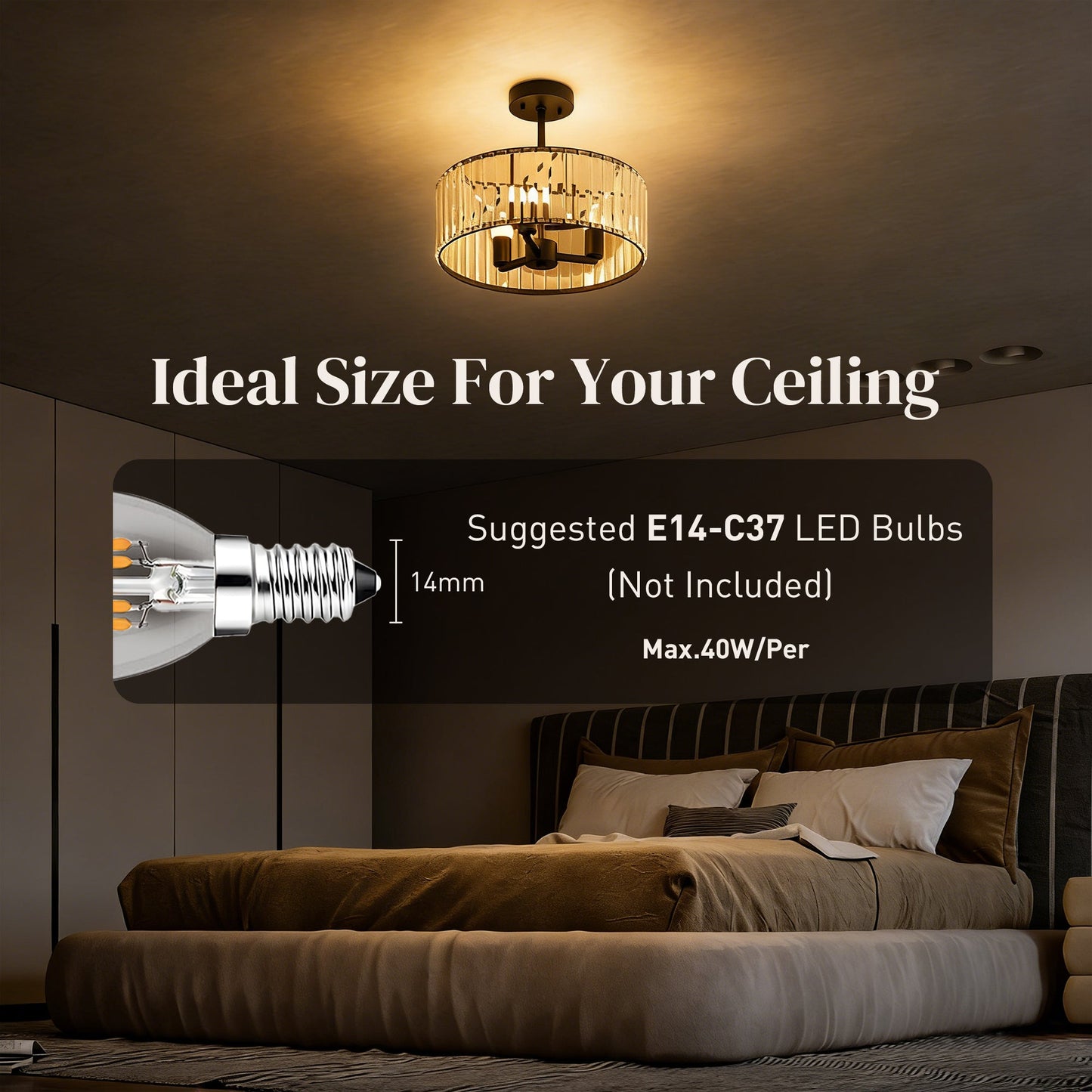HOMCOM Crystal Ceiling Light, Semi Flush Mount Modern Crystal Chandelier Ceiling Light, E14 Base 3-Lights, Bulbs Not Included