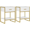 HOMCOM Bedside Table Set of 2, Modern Side Tables with Drawer and Shelf, Nightstands for Bedroom, White
