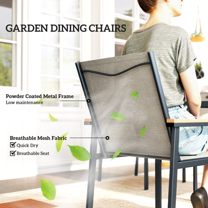 Outsunny Seven-Piece Metal Garden Dining Set, with Glass-Top Table - Khaki