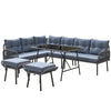 Outsunny 6 Piece Rattan Garden Furniture Set, 8 Seater Garden Corner Sofa with Cushions and Glass Top Table, Sectional Outdoor Furniture Conservatory Set for Patio, Charcoal Grey