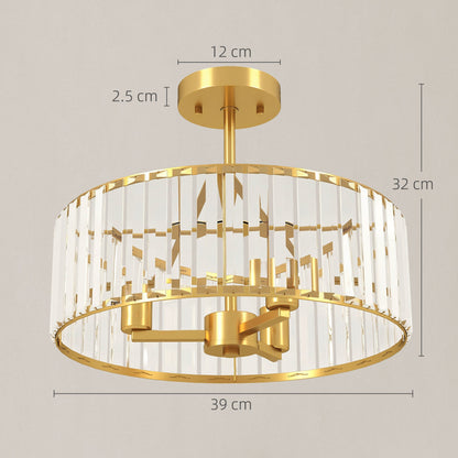 HOMCOM Crystal Ceiling Light Fixture, 39 cm Semi Flush Mount Modern Crystal Chandelier Ceiling Light for Living Room, Bedroom, Hallway, Dining Room, E14 Base 3-Lights, Bulbs Not Included, Gold Tone