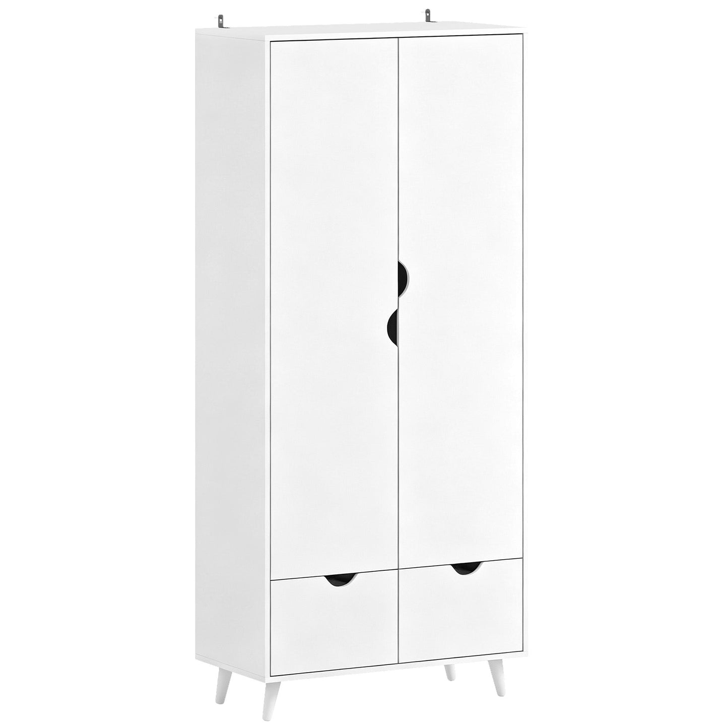 HOMCOM Elegant Home Storage Organisation Furniture, 2-Door Clothes Wardrobe with 2 Drawers, Wood Feet, White