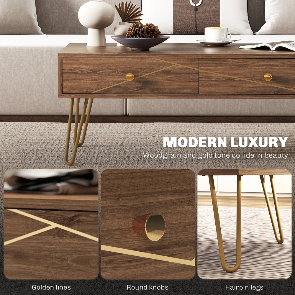 HOMCOM Coffee Table with Storage in Brown