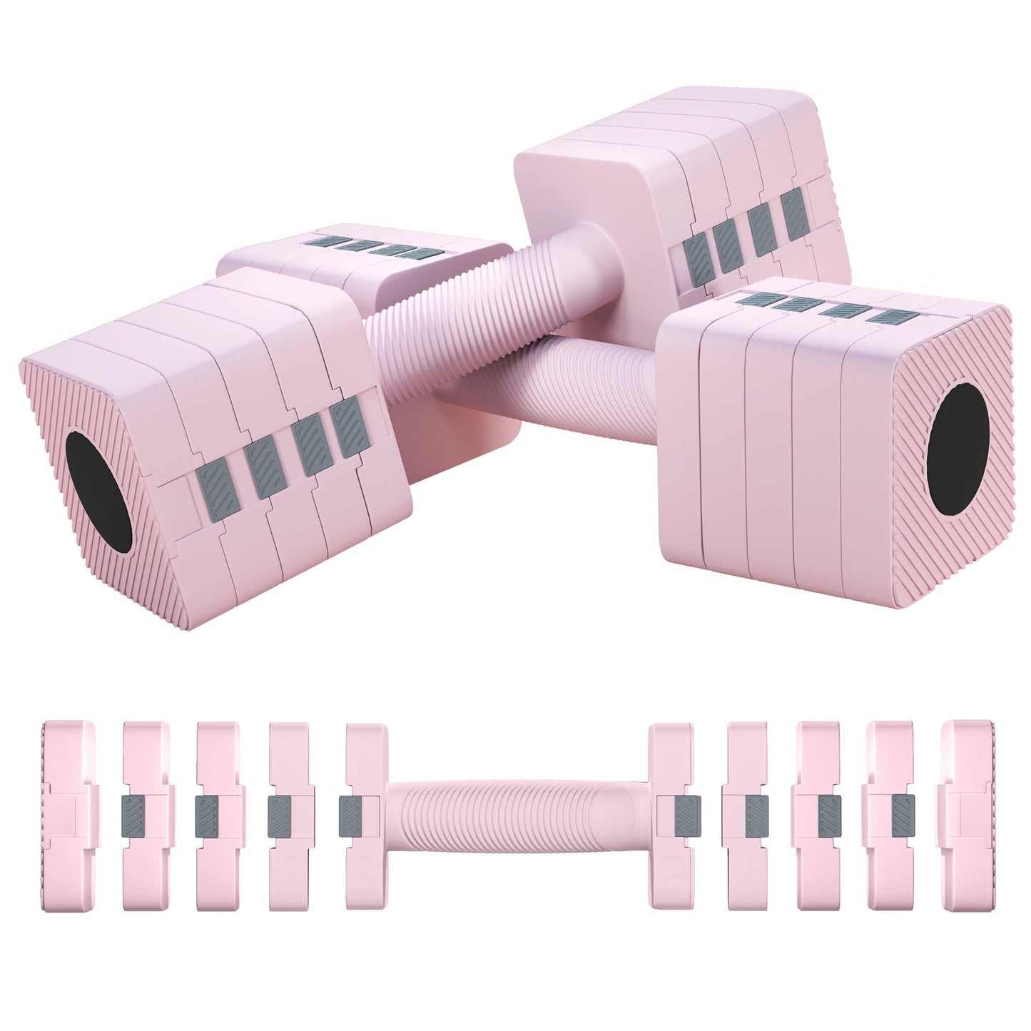 SPORTNOW Adjustable Dumbbell Set of 2, Each 1/2/3/4/5 kg Weight, 5-in-1 Weights Dumbbells Set with Non-Slip Handle, Pink