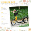 HOMCOM Kids Scooter, Kick Stunt Scooter with Adjustable Handlebar, Dual Brakes, Basket, Cupholder, Mudguard, 16