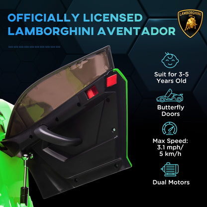 سيارة كهربائية للأطفال HOMCOM Lamborghini مرخصة 12 فولت مع أبواب فراشة، جهاز تحكم عن بعد، موسيقى، بوق، نظام تعليق - أخضر