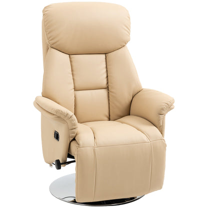 HOMCOM Adjustable Swivel Recliner, Manual Recliner Chair with Footrest, Padded Arms, PU Leather Upholstery, Beige