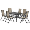Outsunny Seven-Piece Steel Outdoor Dining Set, with Parasol Hole - Khaki