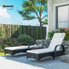 Outsunny 2 Seater Rattan Sun Lounger Set with Side Table Black