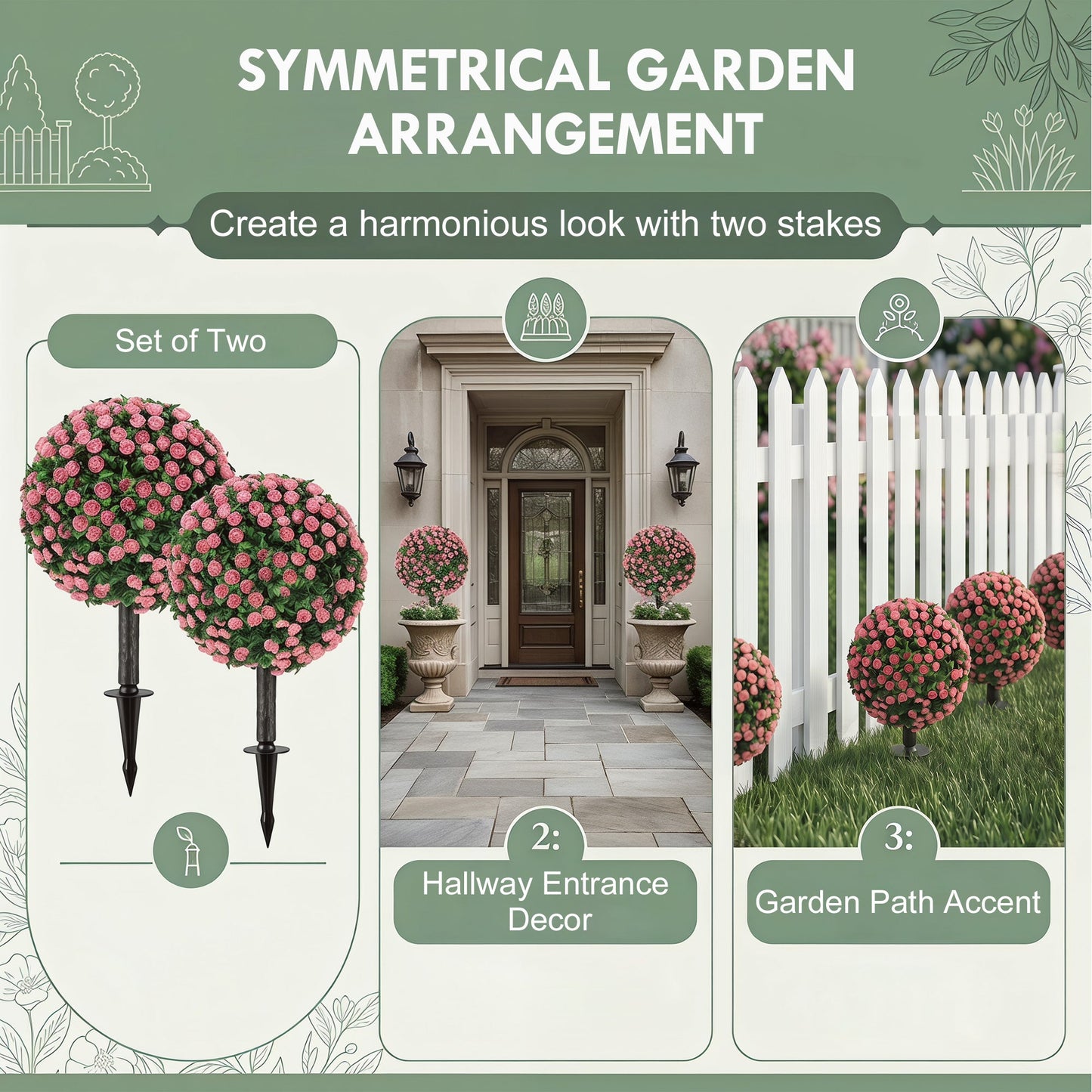 HOMCOM Artificial Rose Topiary UV Resistant, 2-Pack Fake Plants, 55 cm, Pink