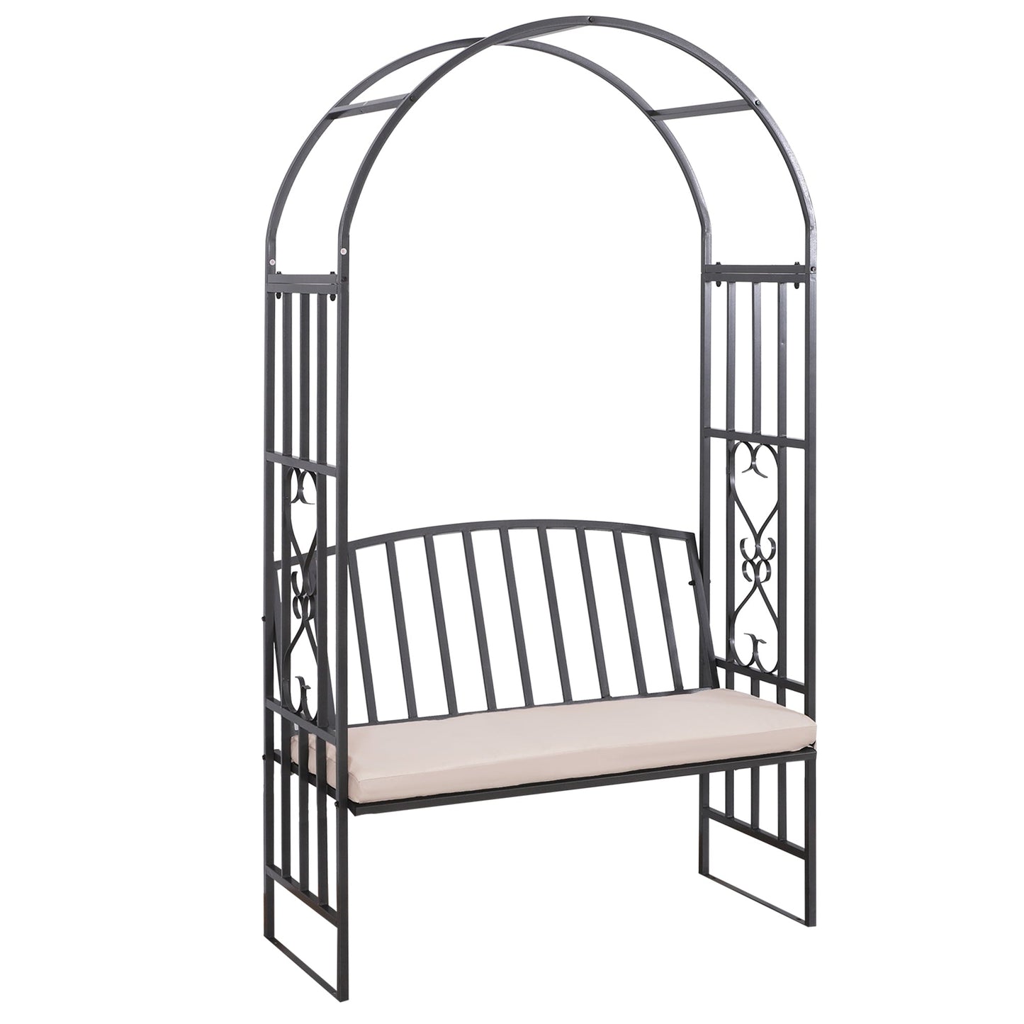 مقعد حديقة مع إطار معدني من Outsunny بقوس، 114 طول × 60 عرض × 206 ارتفاع سم - رمادي