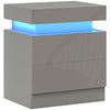 HOMCOM Grey Bedside Table with LED Light, High Gloss Front Nightstand with 2 Drawers, for Living Room, Bedroom