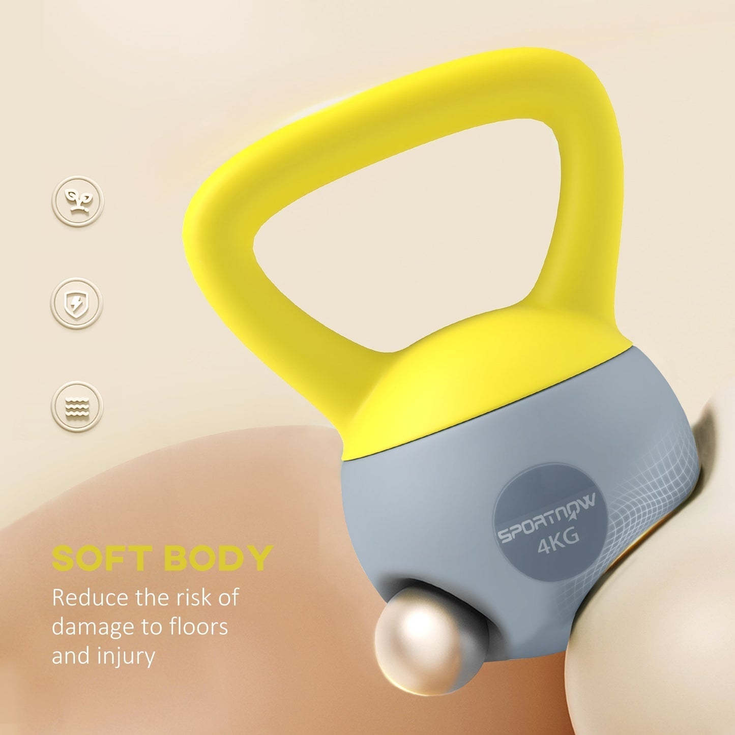 SPORTNOW 4KG Soft Kettlebell, Kettle Bell with Non-Slip Handle for Home Gym, Weight Lifting, Strength Training, Yellow/Grey