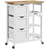 HOMCOM Rolling Kitchen Island Cart, Bar Serving Cart, Compact Trolley on Wheels with Wood Top, Shelves & Drawers for Home Dining Area, White