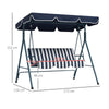 Outsunny 3 Seater Garden Swing Chair, Outdoor Swing Chair with Adjustable Canopy, Mental Frame & Cushions, Blue
