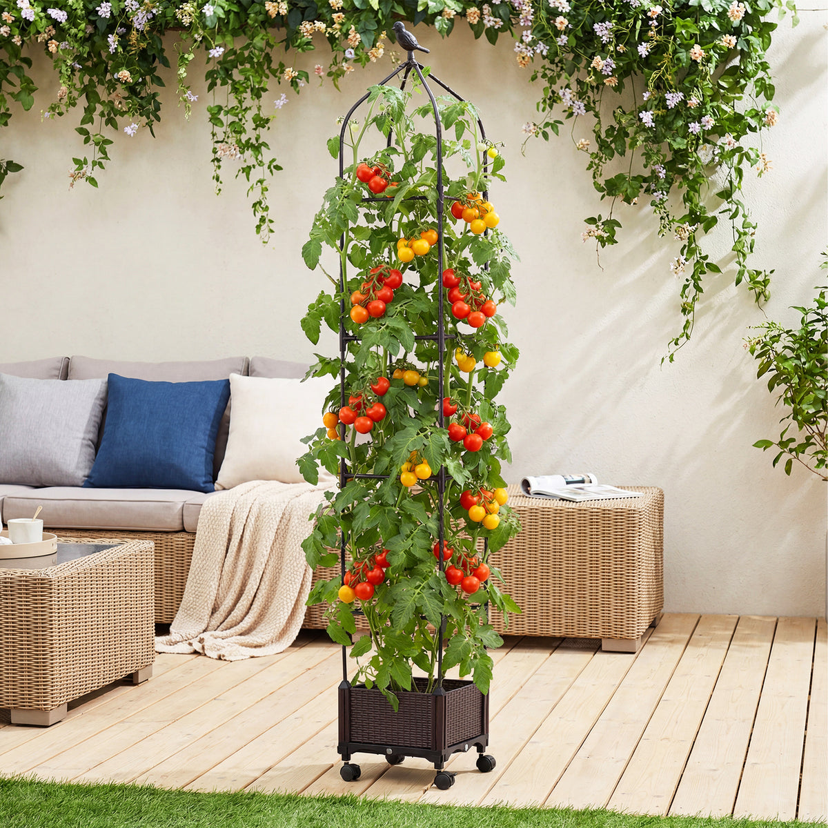 Raised Garden Bed Planter Box with Obelisk Trellis 200 cm-Black