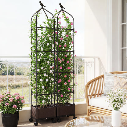 Raised Garden Bed Planter Box with Obelisk Trellis 200 cm-Black