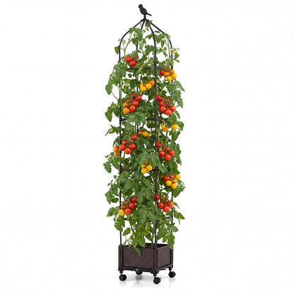 Raised Garden Bed Planter Box with Obelisk Trellis 200 cm-Black